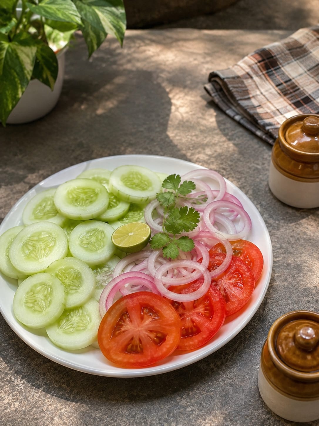 Fresh salad — cucumber, onion, tomato